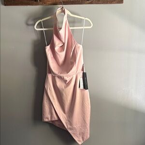 Elliatt Chic Asymmetrical Halter Dress in Soft Pink